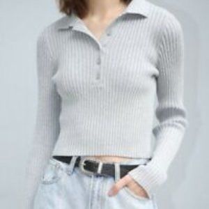 Brandy Melville Grey Long Sleeve Collared Button Up Size Medium